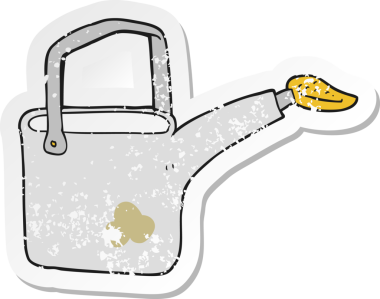 Bir insan tarafından çizilmiş karikatür sulama kutusunun gerilemiş yapıştırması.