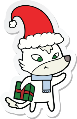 Bir insan tarafından çizilmiş dost canlısı bir Noel kurdunun çıkartması.