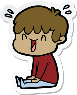 Bir insan tarafından çizilmiş, gülen bir çocuğun çıkartması.