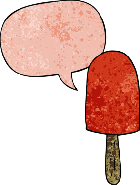 bir insan tarafından çizilmiş retro desenli konuşma baloncuklu çizgi film lolipopu.