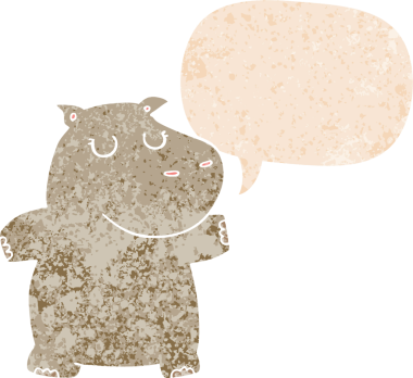 grunge içinde konuşma balonu olan karikatür su aygırı bir insan tarafından çizilmiş sıkıntılı retro dokuma tarzı