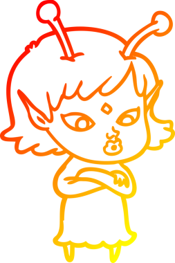 Bir insan tarafından çizilmiş güzel bir uzaylı kız çizgi çizimi.