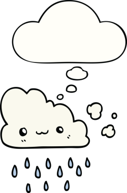 Bir insan tarafından çizilmiş düşünce baloncuklu karikatür fırtına bulutu