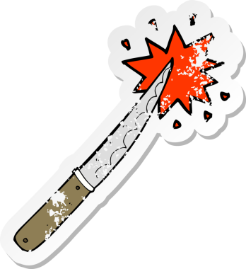 Bir insan tarafından çizilmiş bir karikatür bıçağının gerilimli çıkartması.