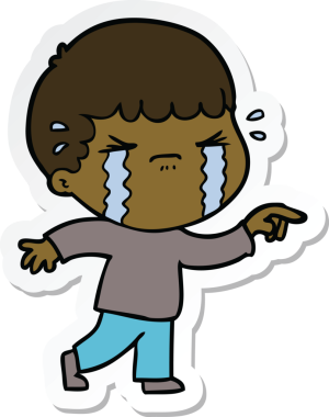 Bir insan tarafından çizilmiş, ağlayan bir çizgi film karakterinin çıkartması.