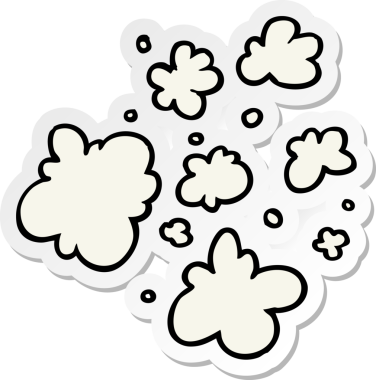 Bir insan tarafından çizilmiş, karikatür desenli dumanlı cips etiketi.