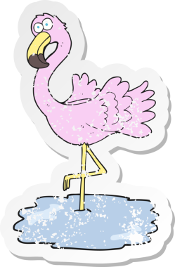 Bir insan tarafından çizilmiş çizgi film flamingosunun gerilimli yapıştırması.