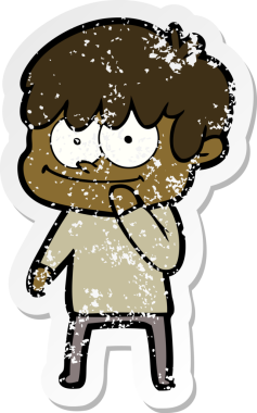 Bir insan tarafından çizilmiş mutlu bir çizgi film karakterinin sıkıntılı çıkartması.