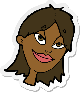 Bir insan tarafından çizilmiş mutlu bir kadının çıkartması.