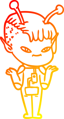 Bir insan tarafından çizilmiş sevimli bir uzaylı kız çizgi çizimi.