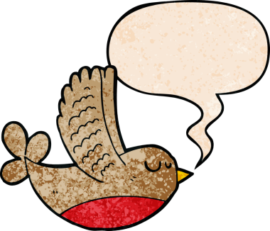 Konuşma baloncuğu olan karikatür kuşu insan tarafından çizilmiş eski doku.