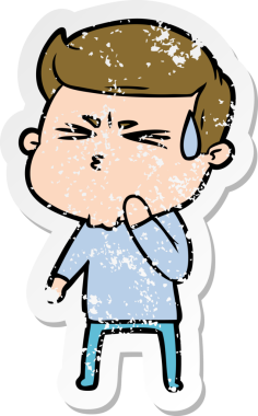 Bir insan tarafından çizilmiş terleyen bir çizgi film karakterinin sıkıntılı çıkartması.