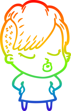 Gökkuşağı gradyan çizgi çizimi Bir insan tarafından çizilmiş güzel hippi kız