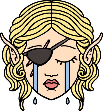 Retro Dövme Tarzı Ağlayan elf düzenbaz karakter yüzü Bir insan tarafından çizilmiş