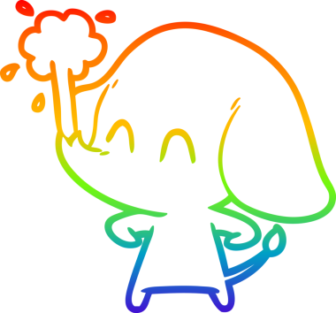 Gökkuşağı gradyan çizgisi insan tarafından çizilmiş su püskürten şirin bir fil çizimi.