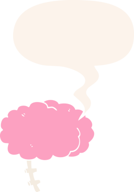 bir insan tarafından çizilmiş retro tarzı konuşma baloncuğu olan çizgi film beyni