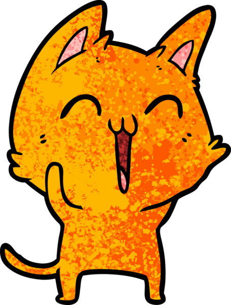 Bir insan tarafından çizilmiş mutlu çizgi film kedisi.