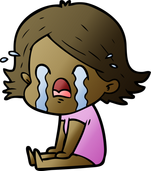 Bir insan tarafından çizilmiş ağlayan çizgi film kadını.