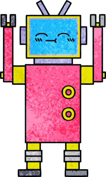 Bir insan tarafından çizilmiş bir robotun retro grunge dokusu