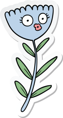 Bir insan tarafından çizilmiş karikatür çiçek dansı etiketi.