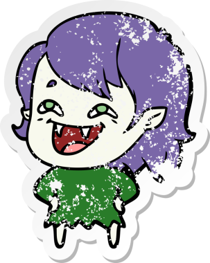 Bir insan tarafından çizilmiş gülen vampir kız çizgi filminin sıkıntılı çıkartması.