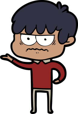 Bir insan tarafından çizilmiş sinirli çizgi film çocuğu.