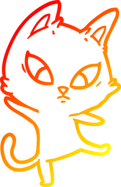 Bir insan tarafından çizilmiş kafası karışmış çizgi film kedisinin sıcak çizgi çizimi