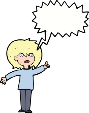 Bir insan tarafından çizilmiş konuşma balonuyla soru soran karikatür kadını.