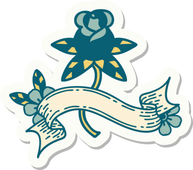 Bir insan tarafından çizilmiş gül pankartıyla dövme stili