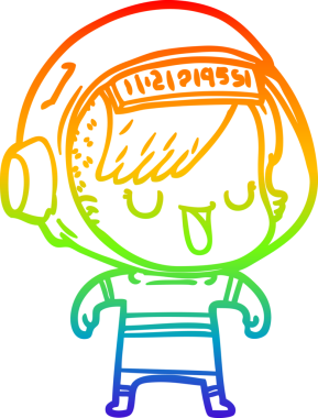 Gökkuşağı gradyan çizgi çizimi bir insan tarafından çizilmiş astronot bir kadın.