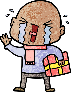 Bir insan tarafından çizilmiş ağlayan kel bir adam.