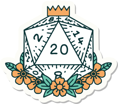 Bir insan tarafından çizilmiş 20 D20 zarının etiketi.