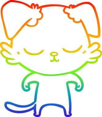 Gökkuşağı gradyan çizimi. Bir insan tarafından çizilmiş şirin bir köpek çizimi.