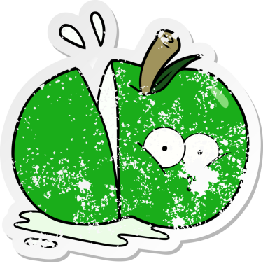 Bir insan tarafından çizilmiş dilimlenmiş elma etiketi.