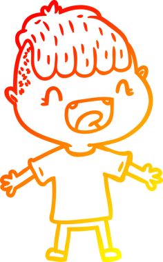 Bir çizgi film karakterinin sıcak çizgi çizimi. Bir insan tarafından çizilmiş mutlu çocuk.