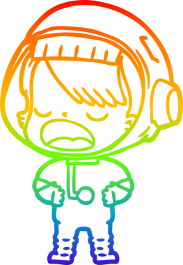 Gökkuşağı gradyan çizgi çizimi Bir insan tarafından çizilmiş konuşan astronot