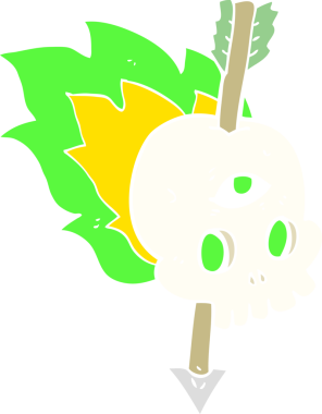 Bir insan tarafından çizilmiş ok ve beyne saplanmış sihirli kafatasının düz renk çizimi