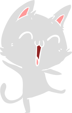 Mutlu düz renkli çizgi film kedisi miyavlıyor bir insan tarafından