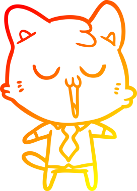 Bir insan tarafından çizilmiş tişörtlü ve kravatlı bir çizgi film kedisinin sıcak çizgi çizimi