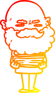 Bir insan tarafından çizilmiş sakallı bir çizgi film karakteri.