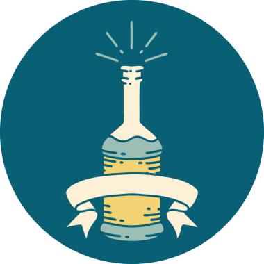 Bir insan tarafından çizilmiş dövme tarzı bira şişesinin simgesi.