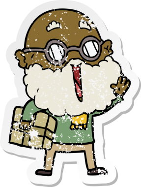 Kol altında bir insan tarafından çizilmiş sakallı, neşeli bir adamın sıkıntılı çıkartması.