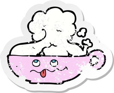 Bir insan tarafından çizilmiş bir karikatür kupasının gerilimli retro yapıştırması