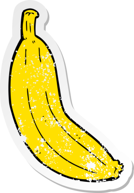 Bir insan tarafından çizilmiş karikatür muzunun sıkıntılı etiketi.