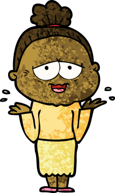 Bir insan tarafından çizilmiş mutlu yaşlı kadın çizgi filmi.