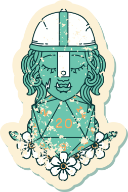 Retro Dövme Biçimi Bir insan tarafından çizilmiş 20 zarlı yarı ork savaşçı karakteri