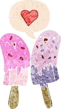 Karikatür buz lolipopu grunge 'deki konuşma baloncuğuna aşık.