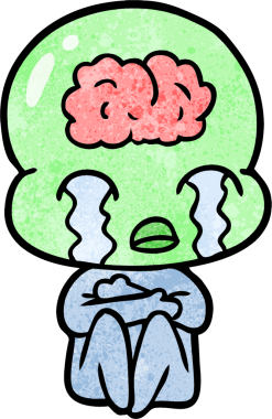 Bir insan tarafından çizilmiş koca beyinli bir uzaylı ağlaması.