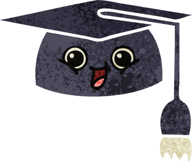 Bir insanın çizdiği mezuniyet şapkasının retro çizim tarzı karikatürü.