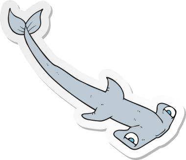 Bir insan tarafından çizilmiş karikatür çekiç başlı köpekbalığı etiketi.